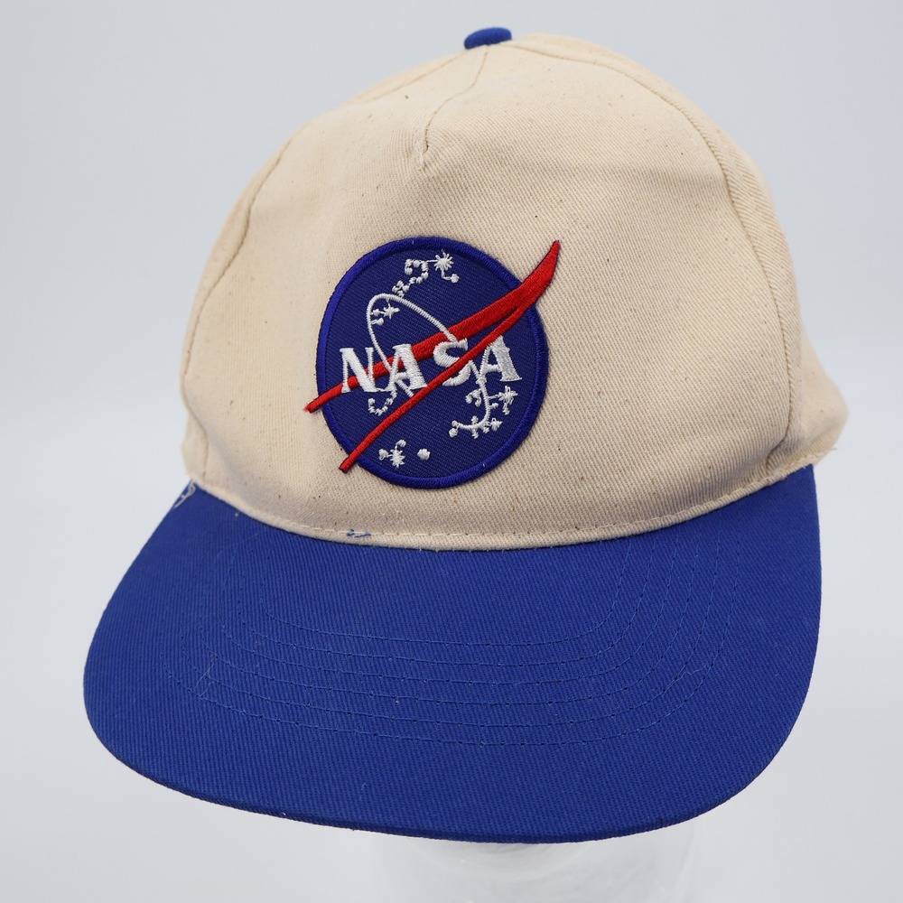 NASA KC Snapback Hat Unisex OSFA Cream‎ Blue Vintage 5-Panel Space Logo Cap